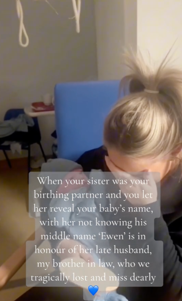 Sister cries when she reads her newborn nephew's full name. 
